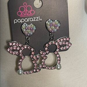 Paparazzi Pink Rhinestone and Multi Color Pearl Bunny Earrings Studs. BNWT